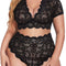 plus Size Lingerie plus Floral Lace Scallop Trim Lingerie Set Bra Panties Set(14W Black)