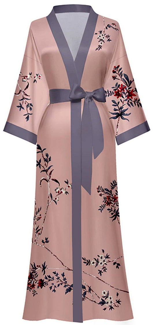 Robes for Women,  Womens Long Silk Kimono Robes, Satin Silky Bathrobe Robe Soft Floral Bridesmaid Robes for Women, Ladies Sleepwear